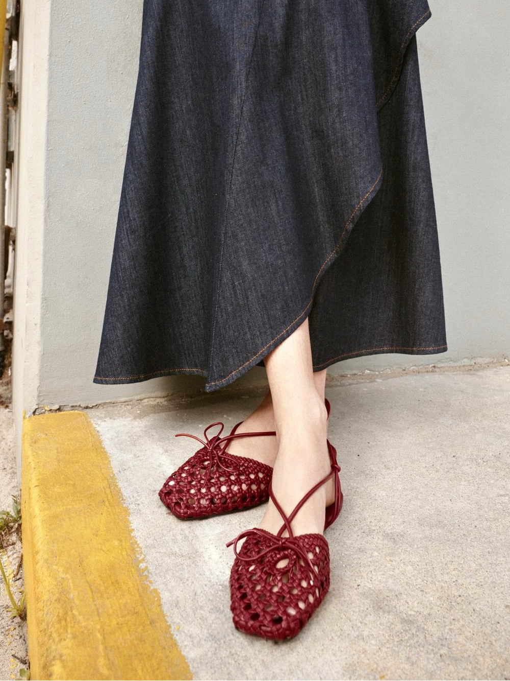 Zara Woven Slingback Fisherman Flat Sandals Burgundy Red NWT - Picture 6 of 9